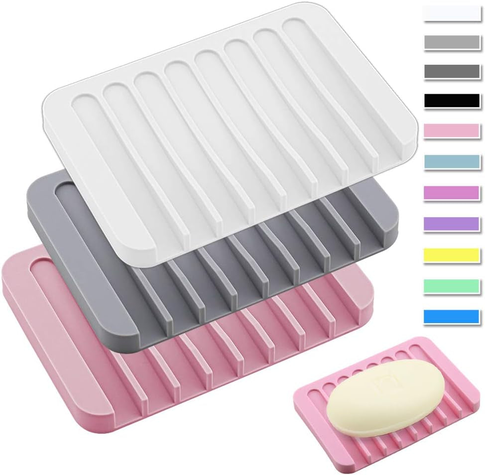 Soap Dish Shower Waterfall Soap Tray Holder for Bathroom, Kitchen, Counter Top, Flexible Silicone, Keep Soap Bars Dry, Easy Cleaning - Pink
