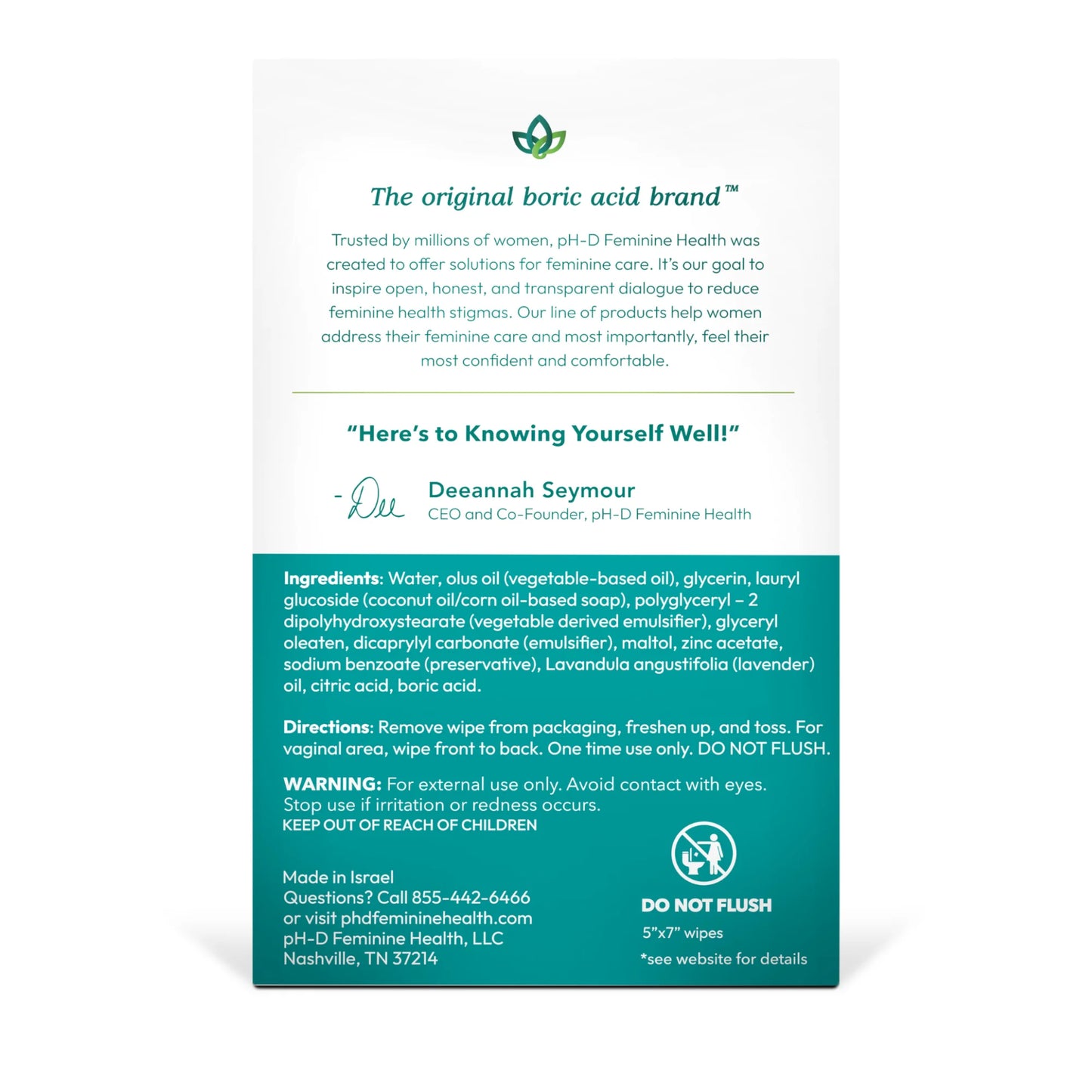Boric Acid Body Wipes, Ph-Balanced Travel Friendly Wipes, 20 Count