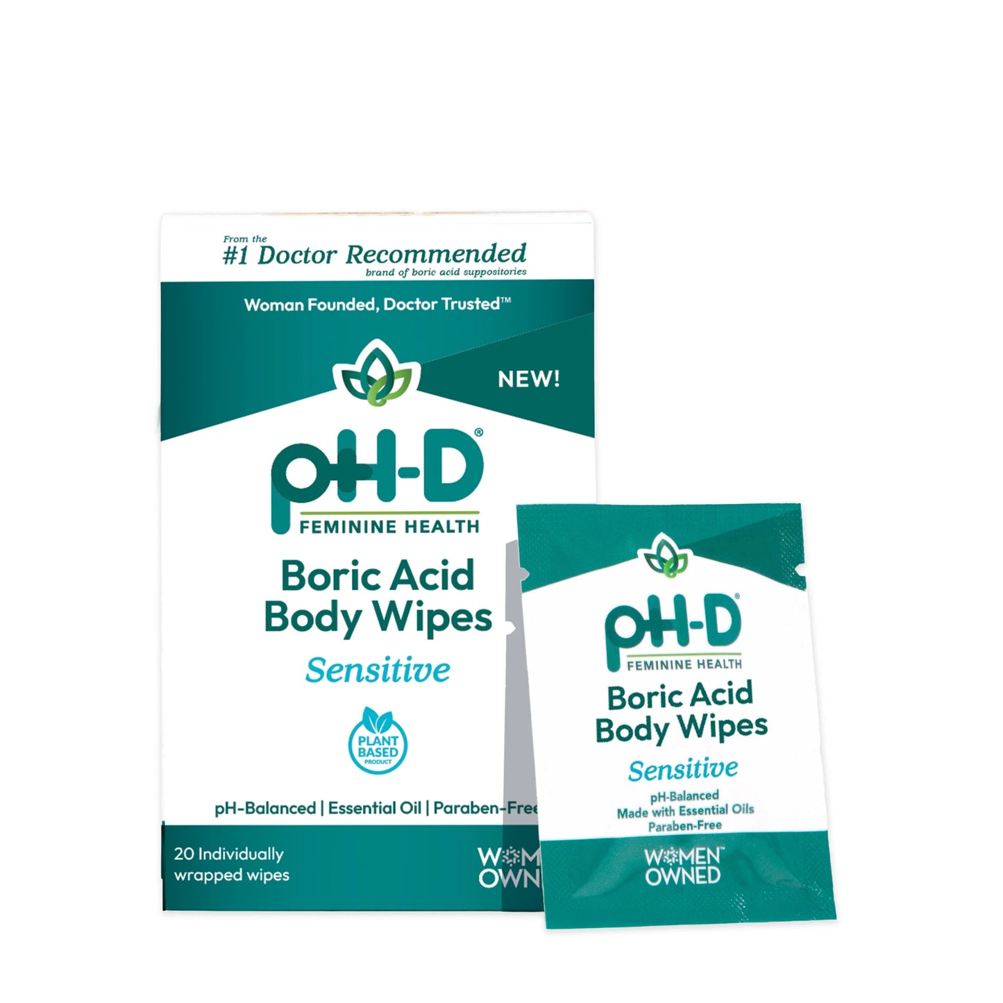 Boric Acid Body Wipes, Ph-Balanced Travel Friendly Wipes, 20 Count