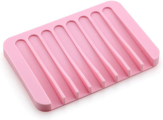 Soap Dish Shower Waterfall Soap Tray Holder for Bathroom, Kitchen, Counter Top, Flexible Silicone, Keep Soap Bars Dry, Easy Cleaning - Pink