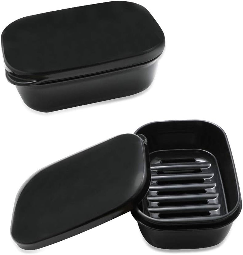 Soap Dish Soap Box Soap Holder 2 Pack Soap Container for Shower, Waterproof Portable Soap Case Tray for Traveling, Car, Home, Outdoor, Camping, Gym (Black)