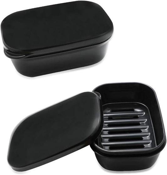 Soap Dish Soap Box Soap Holder 2 Pack Soap Container for Shower, Waterproof Portable Soap Case Tray for Traveling, Car, Home, Outdoor, Camping, Gym (Black)
