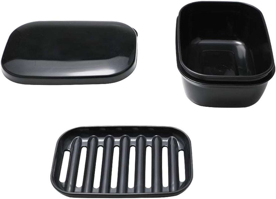 Soap Dish Soap Box Soap Holder 2 Pack Soap Container for Shower, Waterproof Portable Soap Case Tray for Traveling, Car, Home, Outdoor, Camping, Gym (Black)