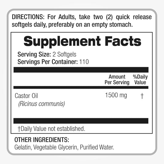 Castor Oil 1500Mg | 220 Softgel Pills | Non-Gmo, Castor Oil Pills | 1500 Mg ...