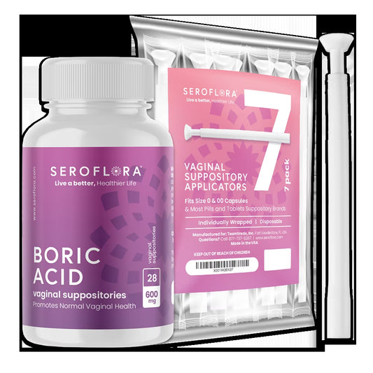 Boric Acid Vaginal Suppositories for Women with Suppository Applicators - Boric Acid Pills Support Vaginal Odor Control - 30 Suppositories 7 Applicators