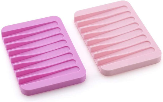 Soap Dish Shower Waterfall Soap Tray Holder for Bathroom, Kitchen, Counter Top, Flexible Silicone, Keep Soap Bars Dry, Easy Cleaning - Pink