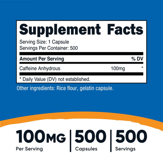 Nutricost Caffeine Pills 100Mg, 500 Capsules